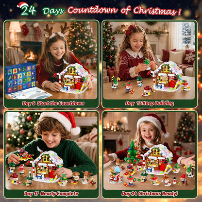 Adventskalender 2026 – Weihnachtswichtel-Dorf Bauset, 24-tägiges Countdown-Bauset mit 14 Wichteln, Lebkuchenhaus und Weihnachtsbaum