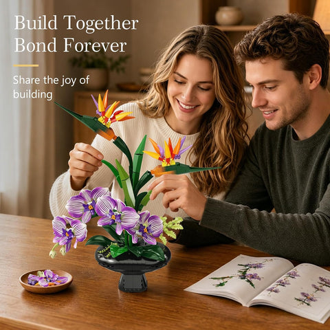 Orchidee Blumen Bauset, Botanische Kollektion mit Strelitzie & Orchidee im Blumentopf