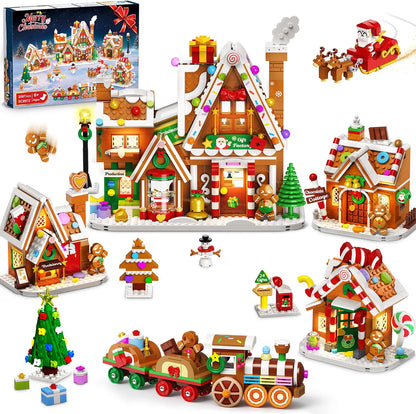 Weihnachten Lebkuchenhaus Geschenkefabrik Mini Bauset mit Licht, 2026 Weihnachts Klemmbausteine Set mit Weihnachtsbaum