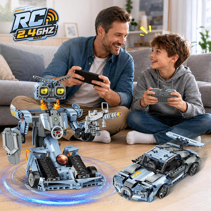 Technik Roboter Spielzeug für Kinder ab 8 Jahren App & Fernsteuerung, 5-IN-1 Roboter Klemmbausteine mit LED-Augen, RC Rennauto Sportwagen Geländewagen Bauspielzeug