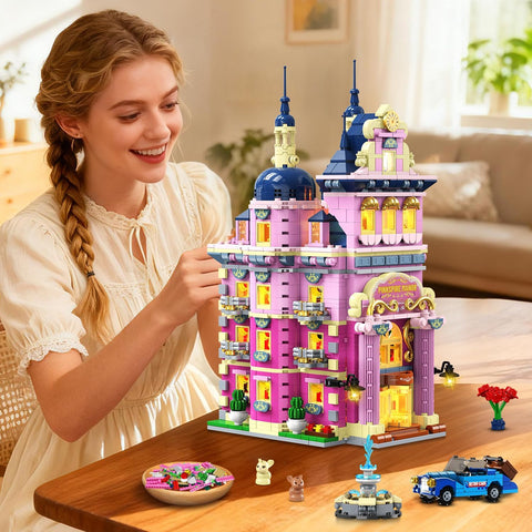 Rosa Anwesen-Haus Bauset mit Beleuchtung