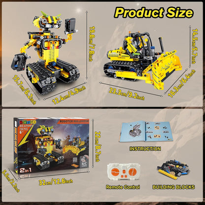 Technik Ferngesteuert Roboter für Kinder - 730 Teiles 2-in-1 APP Fernbedienung Bausatz RC Robot Bulldozer Technic Programmierbare Bauspielzeug Wiederaufladbar Geschenk für Jungen Mädchen 8-12