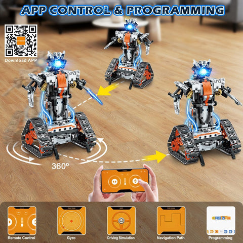5-in-1 Bauspielzeug – Wiederaufladbarer Panzer-Roboter & Schlitten-Kettenfahrzeug