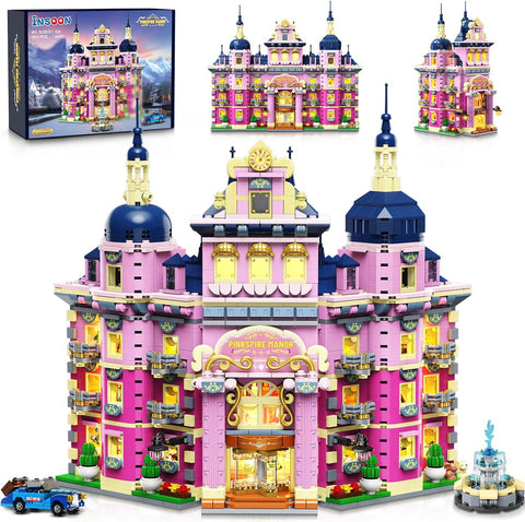 Rosa Anwesen-Haus Bauset mit Beleuchtung