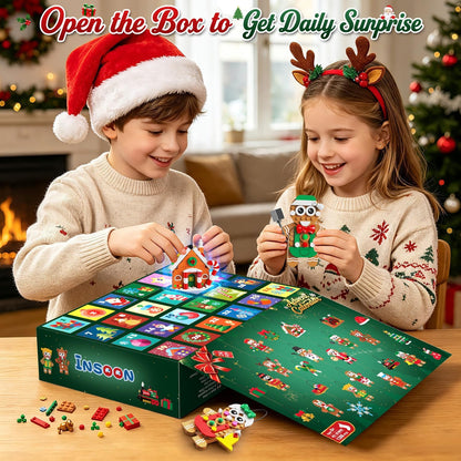 Adventskalender 2026 Lebkuchen-Weihnachtsanhänger Bauset,24-Tage-Countdown Mini-Klemmbaustein-Set mit Santa, Weihnachtsbaum Hängende Deko