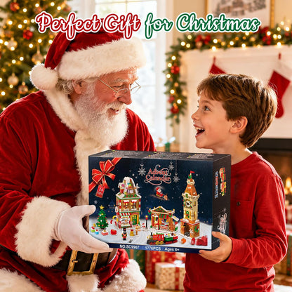 2026 Adventskalender Weihnachtsstadt Mini Bauspielzeug mit Licht, 24 Tage Weihnachts-Countdown mit Weihnachtsmann Schlitten Weihnachtsbaum