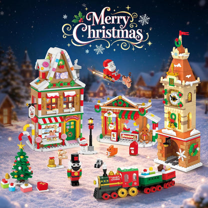 2026 Adventskalender Weihnachtsstadt Mini Bauspielzeug mit Licht, 24 Tage Weihnachts-Countdown mit Weihnachtsmann Schlitten Weihnachtsbaum