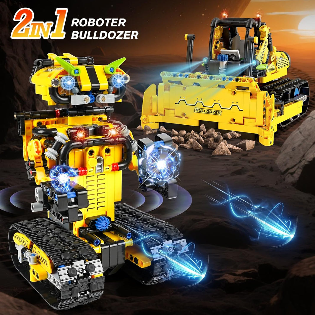Technik Ferngesteuert Roboter für Kinder - 730 Teiles 2-in-1 APP Fernbedienung Bausatz RC Robot Bulldozer Technic Programmierbare Bauspielzeug Wiederaufladbar Geschenk für Jungen Mädchen 8-12