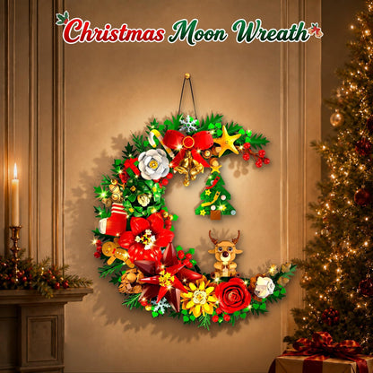 Adventskalender 2026 Weihnachts-Mondkranz Klemmbausteine mit Licht, 24-Tage Weihnachts-Countdown Bausteine, Mondförmige Wanddeko mit Weihnachtsbaum & Blumen