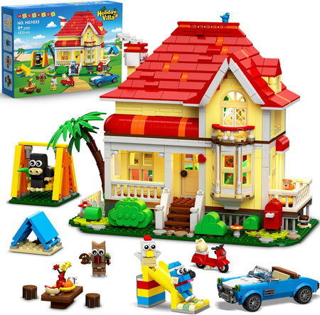 Friends Haus Bauspielzeug mit LED Licht - 1212 Teile City Villa Bausteine Spielzeug mit 4 Tieren & Auto Rutsche Schaukel, Geburtstag Geschenk für Mädchen Jungen Kinder ab 6 7 8 9 10 11+ Jahre