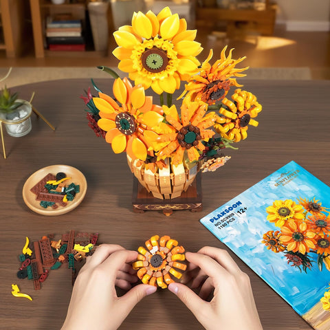 Sonnenblumen-Bausatz mit Beleuchtung und Vasen-Sockel