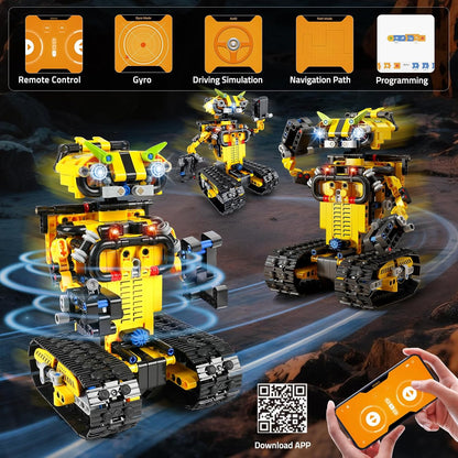 Technik Ferngesteuert Roboter für Kinder - 730 Teiles 2-in-1 APP Fernbedienung Bausatz RC Robot Bulldozer Technic Programmierbare Bauspielzeug Wiederaufladbar Geschenk für Jungen Mädchen 8-12