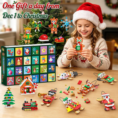 Adventskalender 2026 Lebkuchen-Weihnachtsanhänger Bauset,24-Tage-Countdown Mini-Klemmbaustein-Set mit Santa, Weihnachtsbaum Hängende Deko