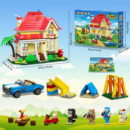 Friends Haus Bauspielzeug mit LED Licht - 1212 Teile City Villa Bausteine Spielzeug mit 4 Tieren & Auto Rutsche Schaukel, Geburtstag Geschenk für Mädchen Jungen Kinder ab 6 7 8 9 10 11+ Jahre