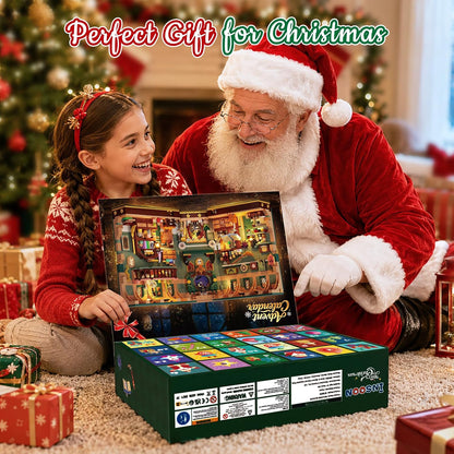 Adventskalender 2026 Weihnachtshaus Magic Book Nook Bauset mit Licht, 24 Tage Weihnachts-Countdown Bookend Klemmbausteine für Deko