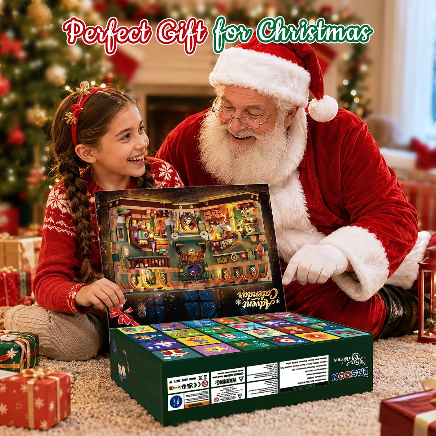 Adventskalender 2026 Weihnachtshaus Magic Book Nook Bauset mit Licht, 24 Tage Weihnachts-Countdown Bookend Klemmbausteine für Deko