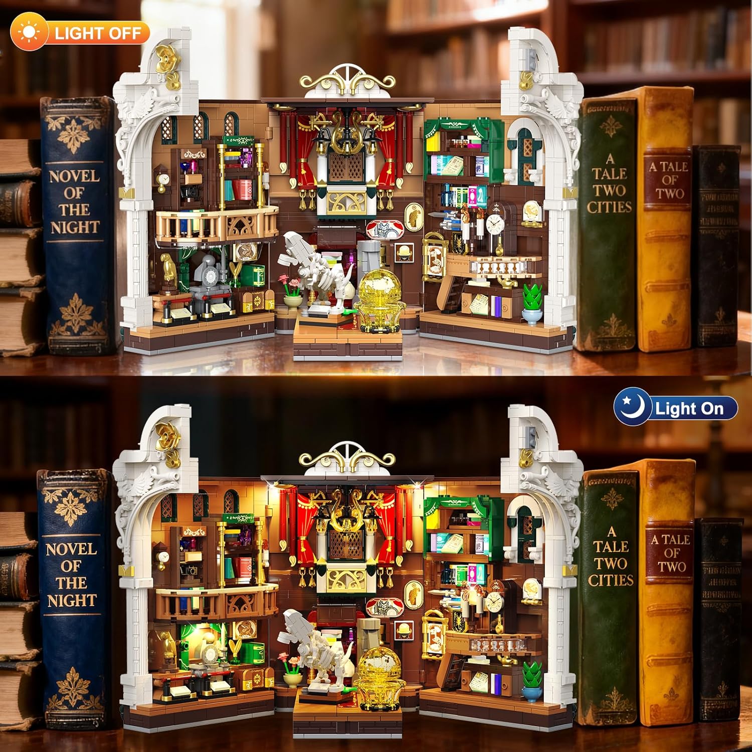 Dinosaurier-Museum Buch-Nischen-Bauspielzeug-Set mit Beleuchtung