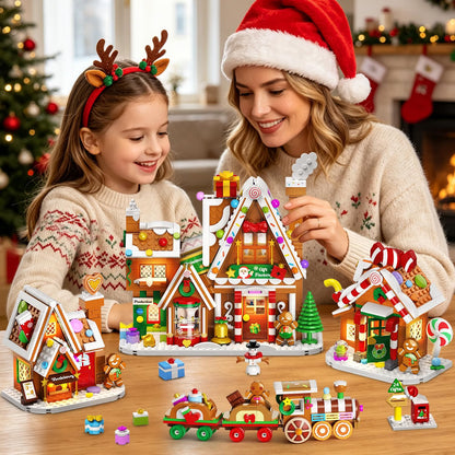 Weihnachten Lebkuchenhaus Geschenkefabrik Mini Bauset mit Licht, 2026 Weihnachts Klemmbausteine Set mit Weihnachtsbaum