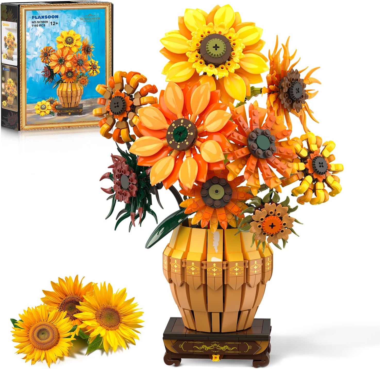 Sonnenblumen-Bausatz mit Beleuchtung und Vasen-Sockel