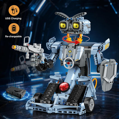 Technik Roboter Spielzeug für Kinder ab 8 Jahren App & Fernsteuerung, 5-IN-1 Roboter Klemmbausteine mit LED-Augen, RC Rennauto Sportwagen Geländewagen Bauspielzeug