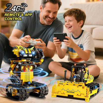 Technik Ferngesteuert Roboter für Kinder - 730 Teiles 2-in-1 APP Fernbedienung Bausatz RC Robot Bulldozer Technic Programmierbare Bauspielzeug Wiederaufladbar Geschenk für Jungen Mädchen 8-12
