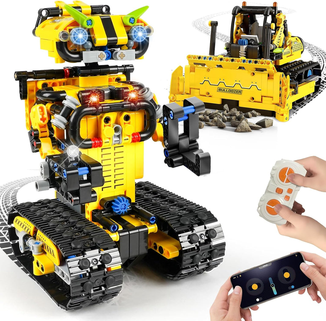 Technik Ferngesteuert Roboter für Kinder - 730 Teiles 2-in-1 APP Fernbedienung Bausatz RC Robot Bulldozer Technic Programmierbare Bauspielzeug Wiederaufladbar Geschenk für Jungen Mädchen 8-12