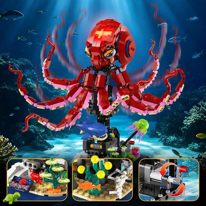 Oktopus-Bauspielzeug mit Licht bewegbaren Meerestier-Klemmbausteinen