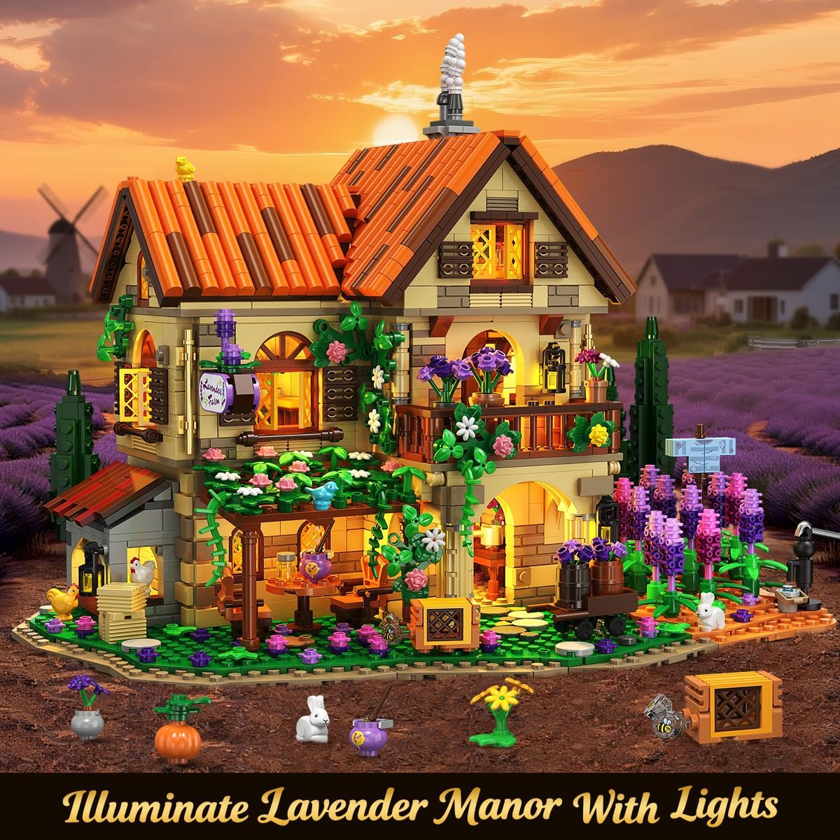 Lavendel Herrenhaus Bauspielzeug mit Licht
