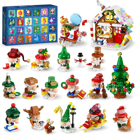 Adventskalender 2026 – Weihnachtswichtel-Dorf Bauset, 24-tägiges Countdown-Bauset mit 14 Wichteln, Lebkuchenhaus und Weihnachtsbaum
