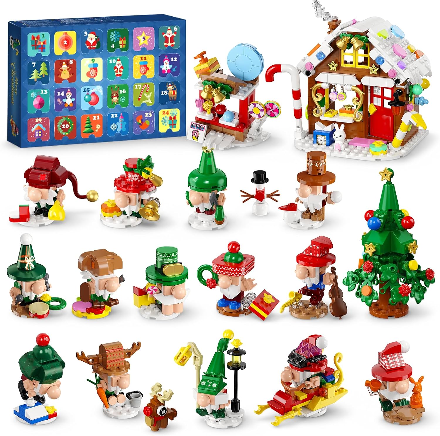 Adventskalender 2026 – Weihnachtswichtel-Dorf Bauset, 24-tägiges Countdown-Bauset mit 14 Wichteln, Lebkuchenhaus und Weihnachtsbaum