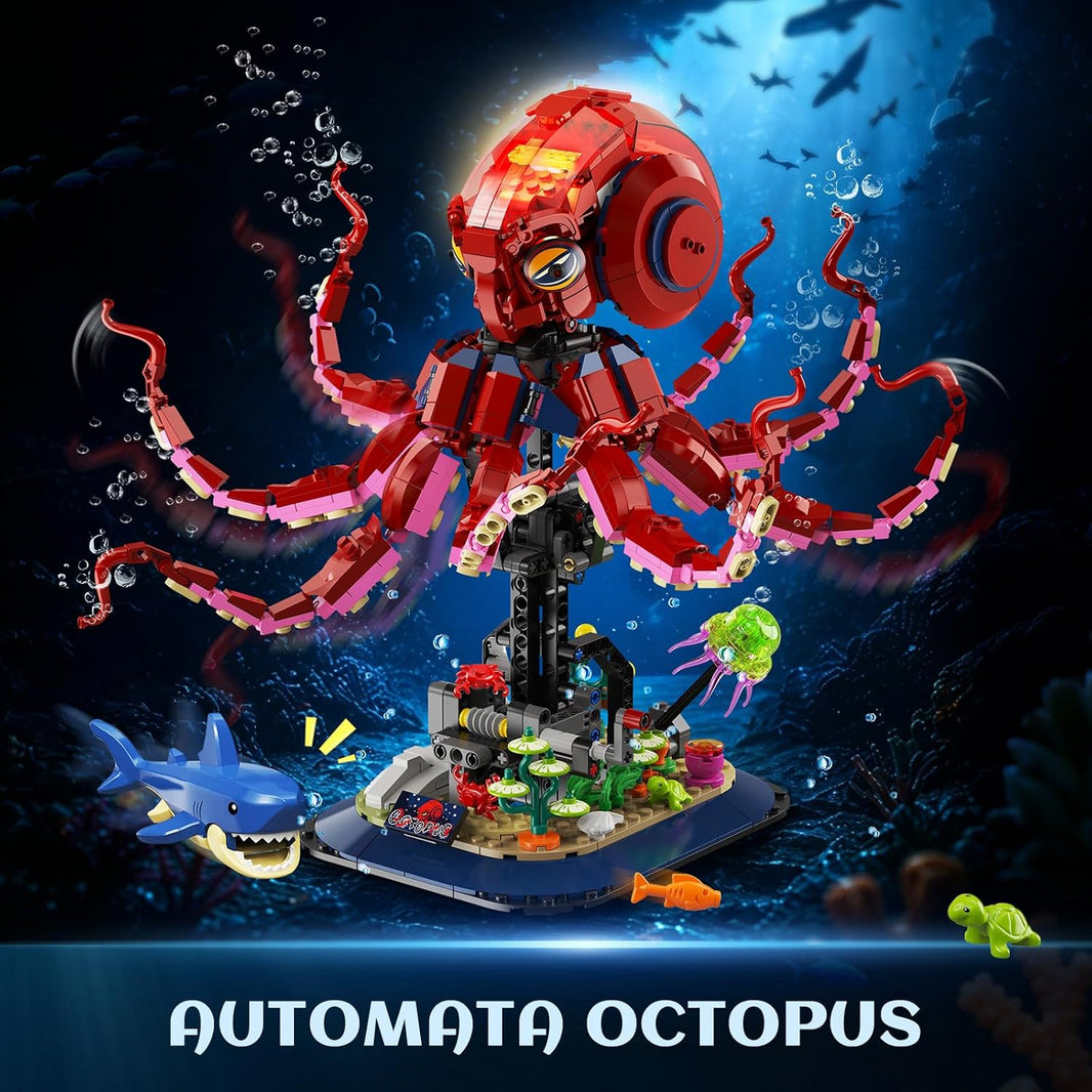 Oktopus-Bauspielzeug mit Licht bewegbaren Meerestier-Klemmbausteinen