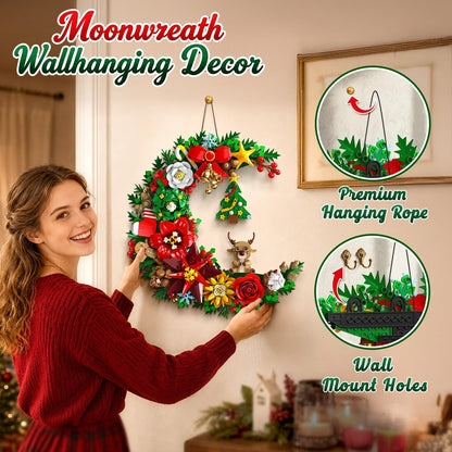 Adventskalender 2026 Weihnachts-Mondkranz Klemmbausteine mit Licht, 24-Tage Weihnachts-Countdown Bausteine, Mondförmige Wanddeko mit Weihnachtsbaum & Blumen
