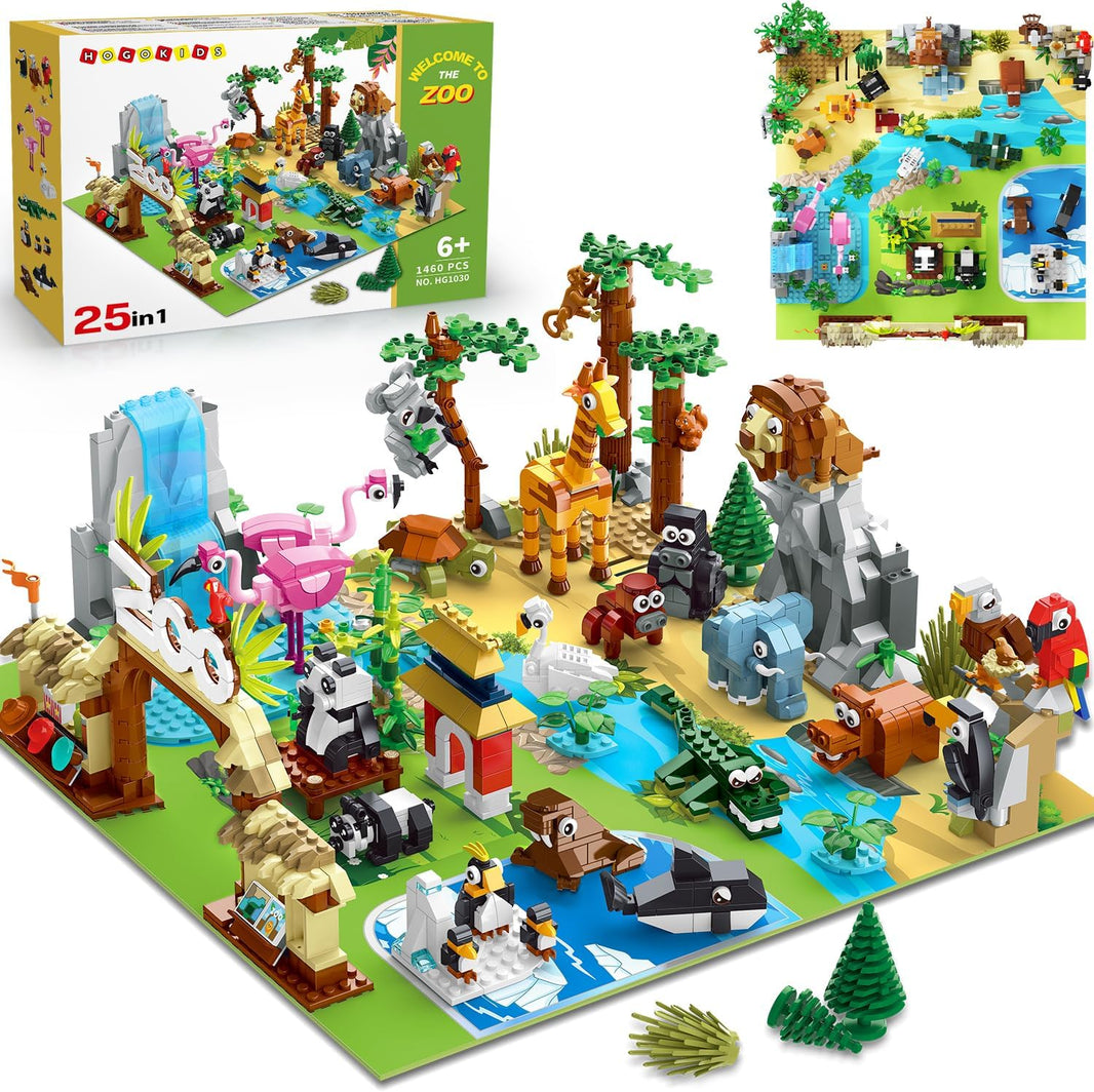 25 Tiere Zoo Baukasten mit Spielmatte