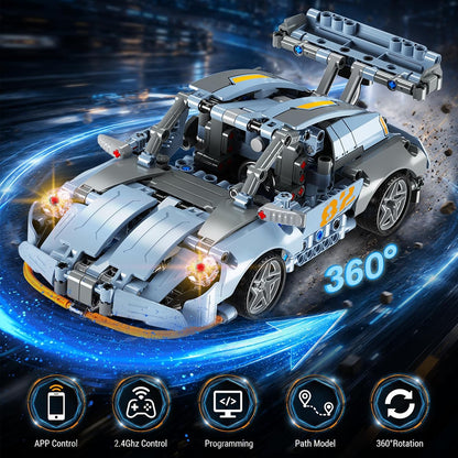 Technik Roboter Spielzeug für Kinder ab 8 Jahren App & Fernsteuerung, 5-IN-1 Roboter Klemmbausteine mit LED-Augen, RC Rennauto Sportwagen Geländewagen Bauspielzeug