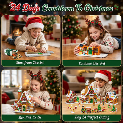 Adventskalender 2026 Lebkuchenhaus Mini-Klemmbaustein-Set mit Licht