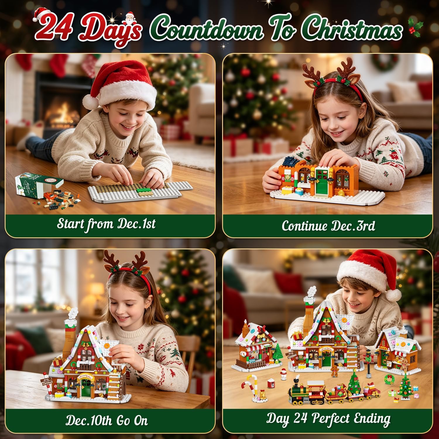 Adventskalender 2026 Lebkuchenhaus Mini-Klemmbaustein-Set mit Licht
