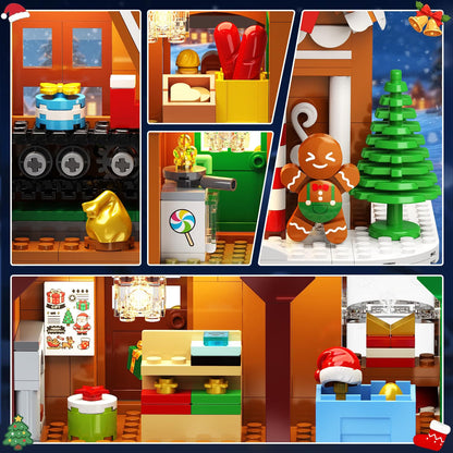 Weihnachten Lebkuchenhaus Geschenkefabrik Mini Bauset mit Licht, 2026 Weihnachts Klemmbausteine Set mit Weihnachtsbaum
