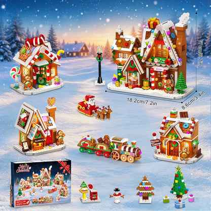 Weihnachten Lebkuchenhaus Geschenkefabrik Mini Bauset mit Licht, 2026 Weihnachts Klemmbausteine Set mit Weihnachtsbaum