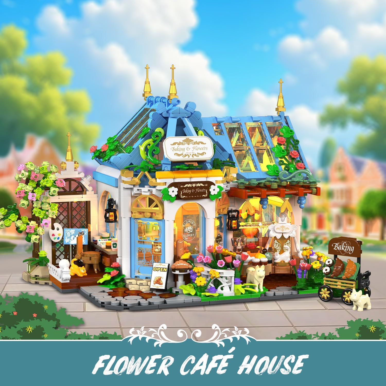 Blumen Cafe Bauspielzeug mit LED Licht