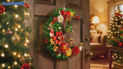 Adventskalender 2026 Weihnachts-Mondkranz Klemmbausteine mit Licht, 24-Tage Weihnachts-Countdown Bausteine, Mondförmige Wanddeko mit Weihnachtsbaum & Blumen