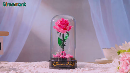 Rosenblumen-Bausatz mit Spieldose und Vitrine – 126-teiliges Botanical-Collection-Baukasten-Set, romantische rosa Rosen-Deko, Bastelgeschenk für Frauen und Mädchen ab 6 Jahren